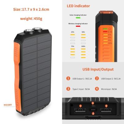 China 2022 Hot Selling Wholesale IP67 Waterproof 16000mAh Portable Wireless Charger Solar Power Bank for sale