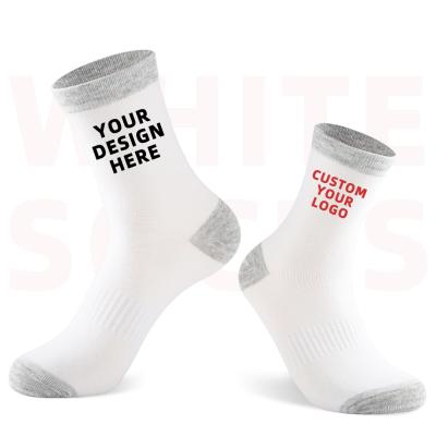 China Uron Antibacterial Cotton Custom White Socks With Logo Letters Sports Customizable Crew Socks for sale