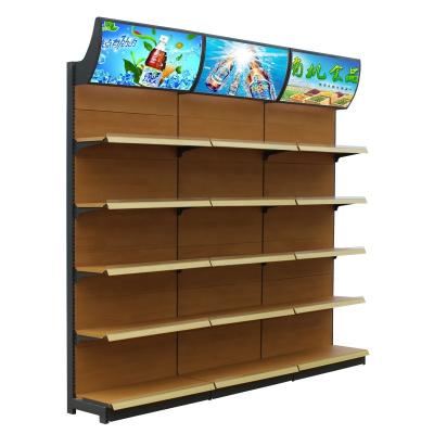 China Grocery Wall Shelf Store Retail Single Side/Double Side Single Sided Display Stand Racks Supermarket Wood Grain Shelving for sale