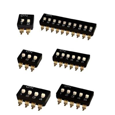 China 2.54 mm 1.27 mm Pitch SMD SMT IC DIP SWITCH Red Blue Black Color Slide DIP Switches 2P 4P 6P 8P In 12 Position DS-2.54 for sale