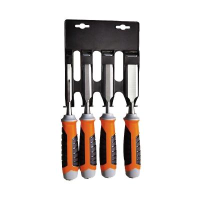 China Carving 4 Pieces Wood Working Tools Carving Chisel Set With Three Soft Color TPR Handle for sale