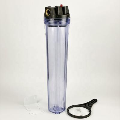 China Household 20 Inch Large Transparent Jumbo Bottle Plastic Water Filter Housing With Brass Port H3004-20 for sale