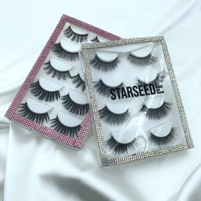 China Wear up to 25-30 times 5 pairs of 25 mm 3d mink lashes set no glue no eyeliner corner lash with pink lash trays bulk magnetic lashes for sale