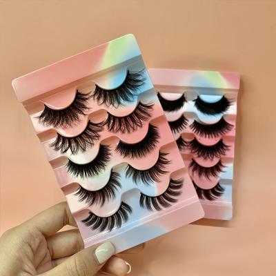 China 25-30 Times Good 5 Pairs Faux 3d Mink Lashes Fluffy Wispy False Eyelashes Multi Eyelash 5 in 1 lash with custom package logo for sale