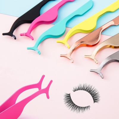 China Comfortable Handle Stainless Steel Eyelash Tweezers Lashes with Glue and Eyelash Tweezers Private Label for sale