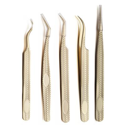 China Custom Logo Comfortable Grip Gold Wick Lift Tool Eyelash Tweezers Stainless Steel Diamond Handle Tweezers For Eyelash Extension for sale