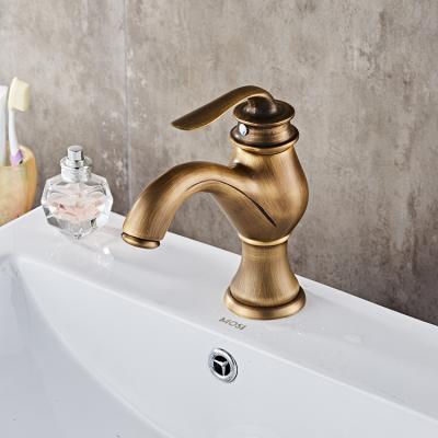 China Traditional Hot And Cold Retro Faucets Water Tap Gold Color Bathroom Sink Metered Brass Faucet for sale