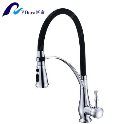 China Thermostatic Faucets Desk Mounted Nickel Brushed Brass Pull Out Spray Head Kitchen Faucet for sale