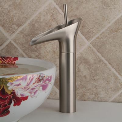 China Metered Faucets Unique Design Wine Glass Shaped Brass Sink Faucet Brushed Faucets For Bathroom for sale