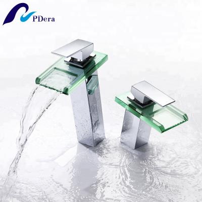 China Bathroom Contemporary Single Handle Waterfall Basin Faucet Glass Mixer Tap for sale