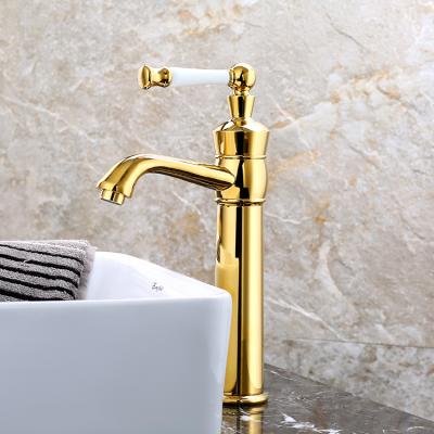 China Metered Faucets Hot And Cold Water Faucet Basin Gold Color Tall Bathroom Faucet for sale