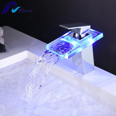 China Metered Thermostatic Faucets Bathroom LED Waterfall Basin Mixer Tap for sale