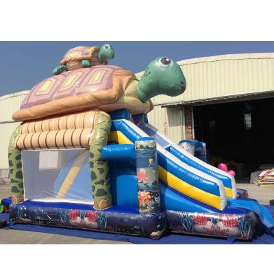 China Outdoor Indoor Play Guangzhou Kids PVC Inflatable Turtle Jumping Castle With Inflatable Slide Bouncer Combo for sale