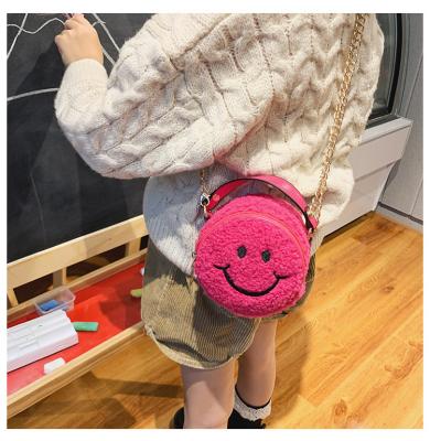 China 2020 Hot Selling Kongzhongniao Lovely Children Smile Soft Cute Mini Shoulder Plush Face Round Bag Girls Cross - Body Bag Fancy Chain Bag for sale