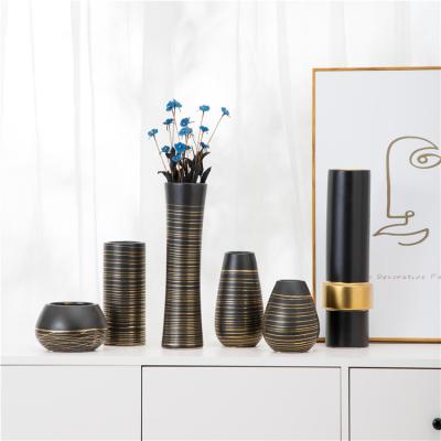 China Indoor Cheap Gold Black Bud Ceramic Office Hotel Decorative Flower Vases for sale