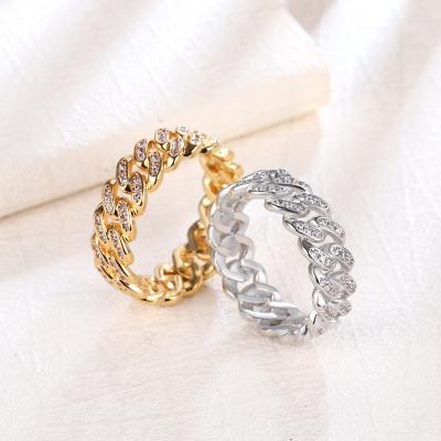 China Hip Hop Ring 8Mm Real CLASSIC Cuban Zircon Chain Gold Plated Mens Ring for sale