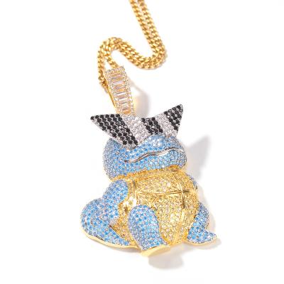 China Hiphop Hip Hop Full AAA+ Stone Paved CZ Bling Iced Out Cool Cartoon Turtle Pendants Necklaces For Men's Hitter Jewelry Gift for sale