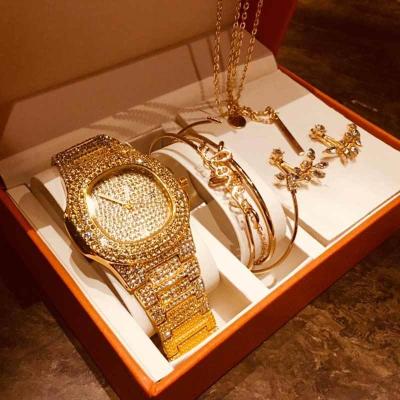 China New Ladies Diamond Quartz Watches Bracelets Luxury Design Day/Date Set Earrings Necklace Gifts For Women for sale