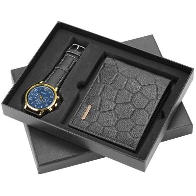 China Day/Date Men's Watch Wallet Set Black Male Quartz Watches Business Wallet Birthday Gifts Box Horloges Mannen for sale