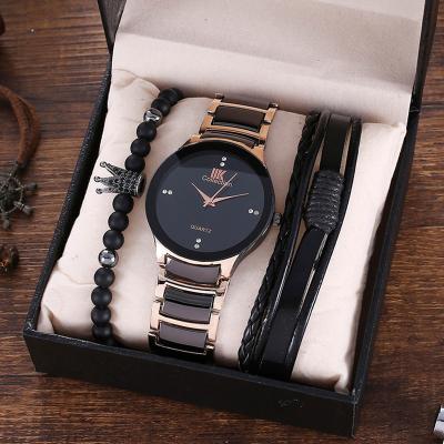 China Fashion Day/Date Watches Set Men Business Steel Band Watch Quartz Sport Wristwatch With Various Hand Woven Ropes Bracelet Sets Box Quickly for sale