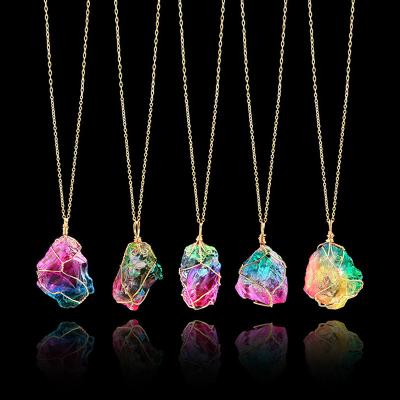 China Fashion CLASSIC Crystal Natural Stone Pendant Necklace Colorful For Women Chain Necklaces Jewelry Gift for sale