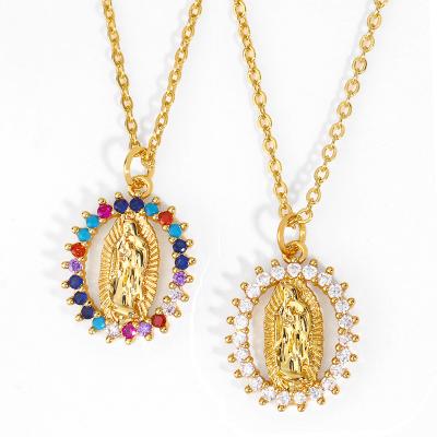 China Hiphop Blessed Virgin Mary Pendant Necklace Men Quality Gold Colored Copper Chain Necklace For Men Faith Jewelry for sale