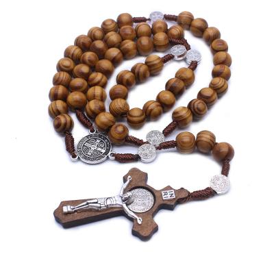 China CLASSIC Antique Bronze Beads Paracord Rosary Bead Necklace Rugged Durable Wooden Catholic for sale