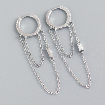 China Hip Hop CLASSIC Personality 925 Sterling Silver Long Circle Ear Tassel Earring Chain Earrings for sale