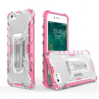 China Stronger Kickstand Crystal Clear TPU Honeycomb Shockproof Scratchproof PC Cell Phone Cover For Iphone6 ​​Hard Case for sale