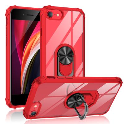 China High Clear Acrylic Bumper Cover Shockproof Scratchproof TPU Kickstand Ring Holder Cell Phone Case For Iphone SE 2020 Stand Phone Case for sale