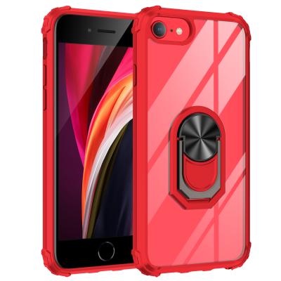 China Anti Scratch Scratchproof High Clear Acrylic TPU Bumper Kickstand Ring Holder Smartphone Cover 2 in 1 Case For Iphone SE 2020 for sale