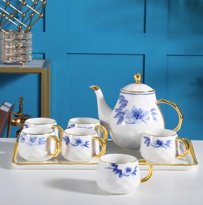 China Home Viable Nordic Lightweight Luxury Hotel Tableware Ceramic Coffee Tea Cup Set Gold Rim Afternoon Tea Set With Tray for sale