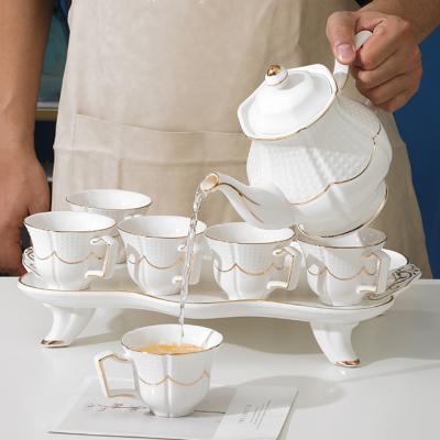 China Drinkware Full Viable Afternoon Tea Coffee Tea Cup Set Ceramic Arabic Tea Set Coffee Cup Saucer For Wedding Gift for sale