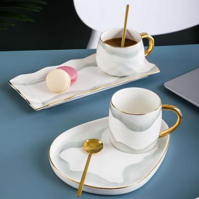 China Office Viable Luxury Cafe Drinkware Coffee Cup And Saucer Gold Porcelain Cup Ceramic Coffee Design Tea Cups for sale