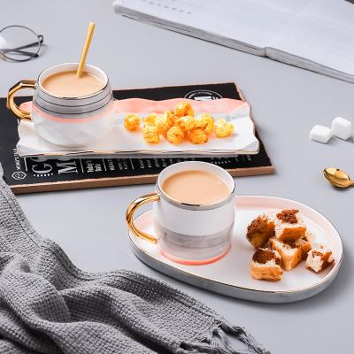 China Viable Nordic Design Afternoon Tea Drinkware Cups And Saucers Porcelain Tea Cup Set Ceramic Cappuccino Coffee Cup Saucer Set for sale