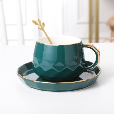 China Nordic Colorful Luxury Gold Rim Turkish Cappuccino Home Style Coffee Cup Saucer Latte Stocked Ceramic Cup for sale