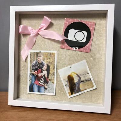 China Simplicity shadow box frame with MDF interior, white canvas frame for displaying photos, 12x12