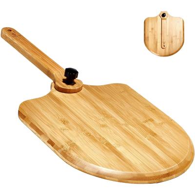 China Sustainable Pizza Making Tools Bamboo Wooden Pizza Peel Steak Bread With Foldable Handle For Easy Storage for sale