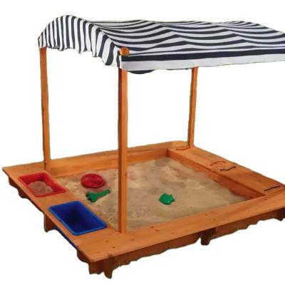 China Morden Outdoor Wooden Kid's Sandbox Single Boat Wooden Sandpit Outdoor Wooden Sandbox With Wooden Canopy Kids for sale