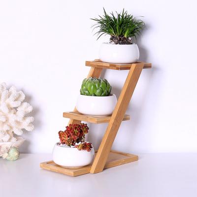 China Modern Design Sustainable High Quality Bamboo Flower Display Rack Display Racks Flower Shelf for sale