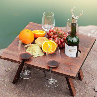 China Modern Outdoor Food Serving Tray Wine And Snack Holder, Portable Wooden Picnic Table Folding With Legs for sale