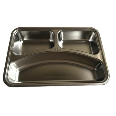 China Canteen Three Sections 304 Stainless Steel School Lunch Tray Wholesale Price Metal Bento Box for sale