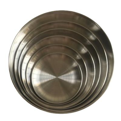 China Canteen complete set of stainless steel barbecue dishes pizza tray table ware silver round trays for sale