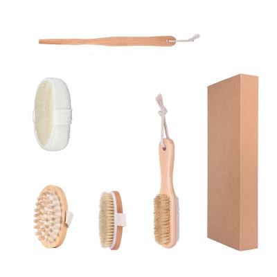 China Sustainable Logo Eco-Friendly Long Handle Loofah Custom Bamboo Shower Back Bath Set for sale