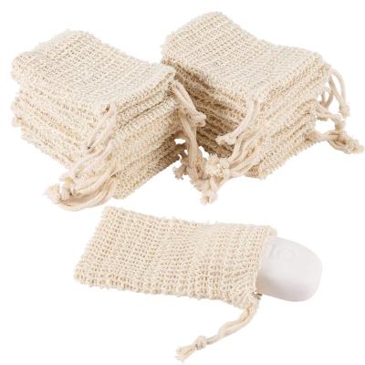 China Other Bath Eco-Friendly Natural Exfoliating Sisal Soap Mesh Drawstring Pouch Bag Organic Biodegradable Hemp Cotton Sisal Soap Bag for sale