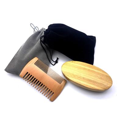 China Salon Custom Logo Beard Brush Kit Care Beard Tool Natural Boar Straighten Hair Comb Set Of 3 for sale