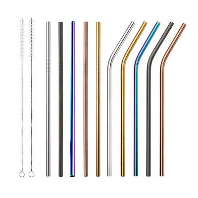 China Wholesale Disposable BPA Free Zero Waste Custom Bundled Laser Logo Reusable 304 Stainless Steel Metal Straws With Brush for sale