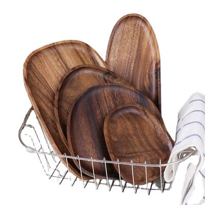 China Wholesale Eco Friend Shape Acacia Wooden Dish Viable Natural Different Wood Creative Dessert Dish Wooden Trays for sale