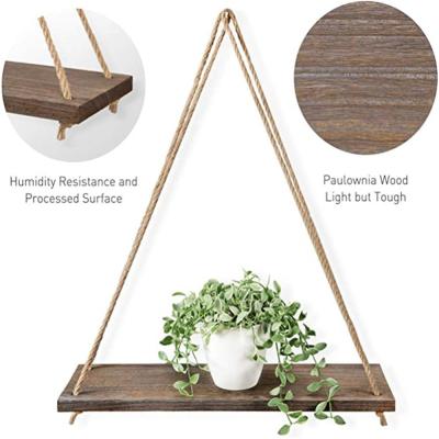 China Eco Plant Flower Pot Traditional Natural Indoor Outdoor Outdoor Decoration Single Premium Wooden Wall Mounted Floating Rope Shelves for sale