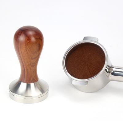 China Stocked 51/53/58 Coffee Tamper Wooden Handle Press Espresso Machine Grinder Flat Low Brewing Bowl Coffee Bartender Tool for sale